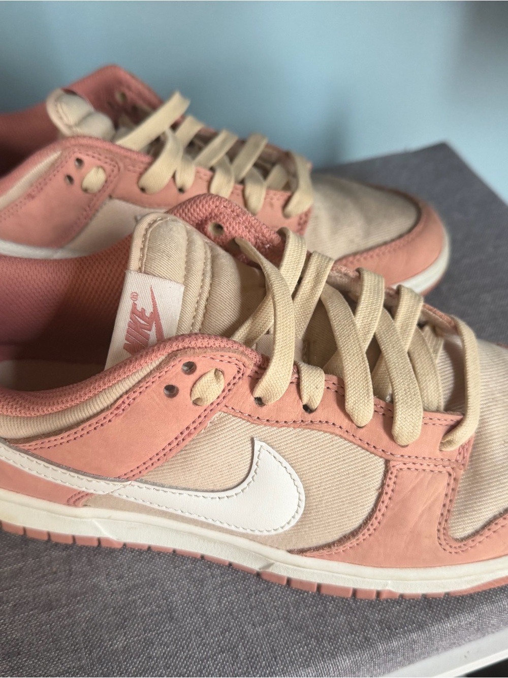 Nike Women’s Pink and Cream Low-Top Sneakers with White Swoosh